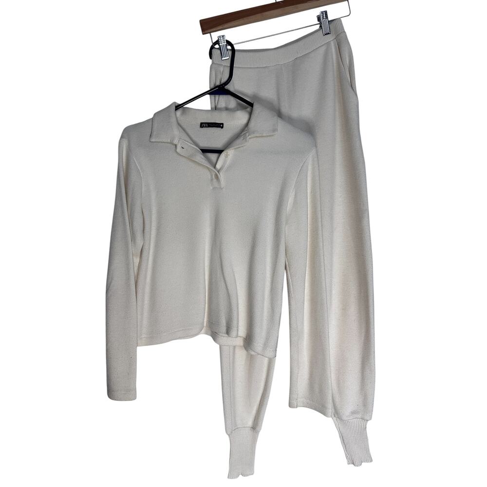 Zara Off White Polo & Pants Cozy Set Size S